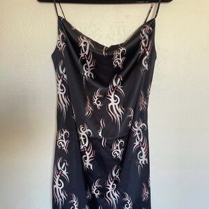 Urban Outfitters Tribal Print Satin Slip Dress Black Pink Size M
